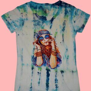 Visual Bliss Co Custom Hand Dyed Tie Dye, Direct to Garment V-Neck T-Shirt